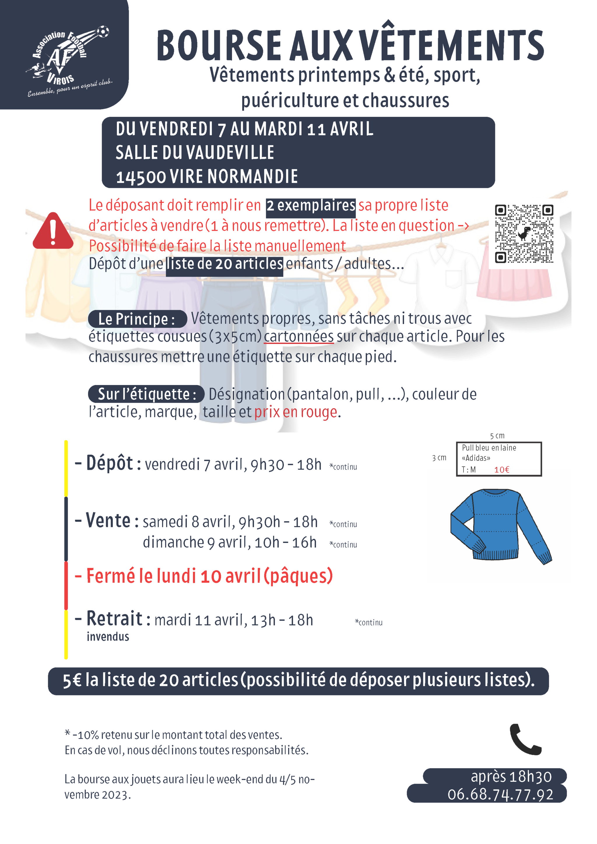 Retrouvez l'affiche de la bourse aux vêtements de l'AF Virois